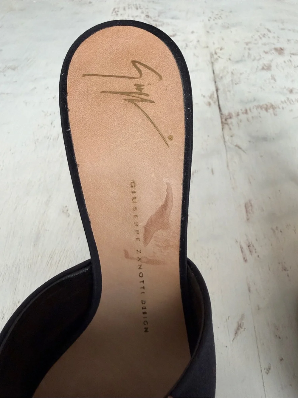 Giuseppe Zanotti Black Slide Mules with Brown Leather Flower Appliqués